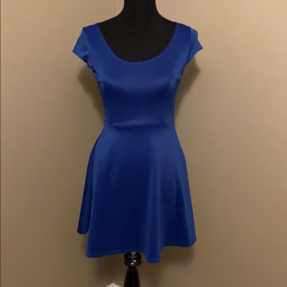 Navy blue fit and flare skater dress